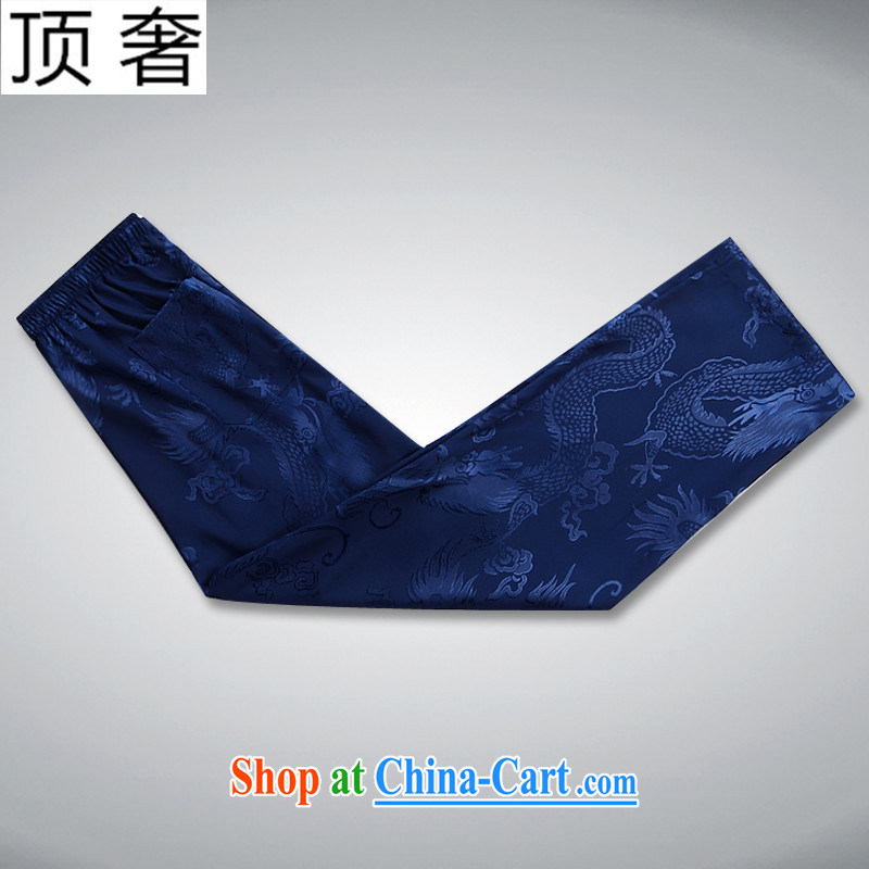 Top Luxury 2015 new middle-aged and older summer Chinese men and set the dragon men's XL father Tang on the charge-back short sleeve with a short-sleeved shirt dark blue package 185, the top luxury, shopping on the Internet