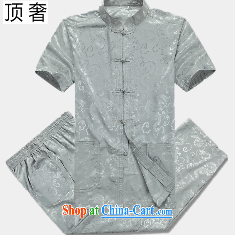 Top luxury Chinese men and new short-sleeved Tang package installed in the older men's casual summer Chinese clothing elderly ethnic wind from ironing smock thin half sleeve 07, Silver Dragon Kit 180