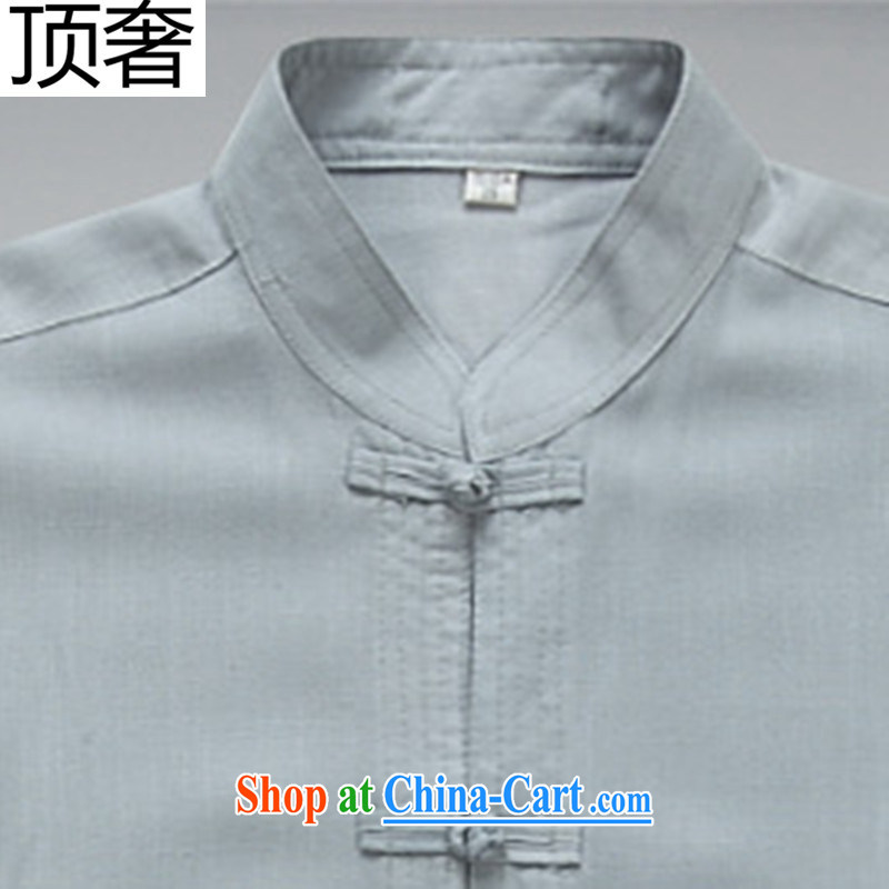 The top luxury summer men's Chinese-buckle cotton the Tang with a short-sleeved shirt, and Chinese wind summer T-shirt exercise clothing, older, shirt for Dad installed XL gray package 185, the top luxury, shopping on the Internet