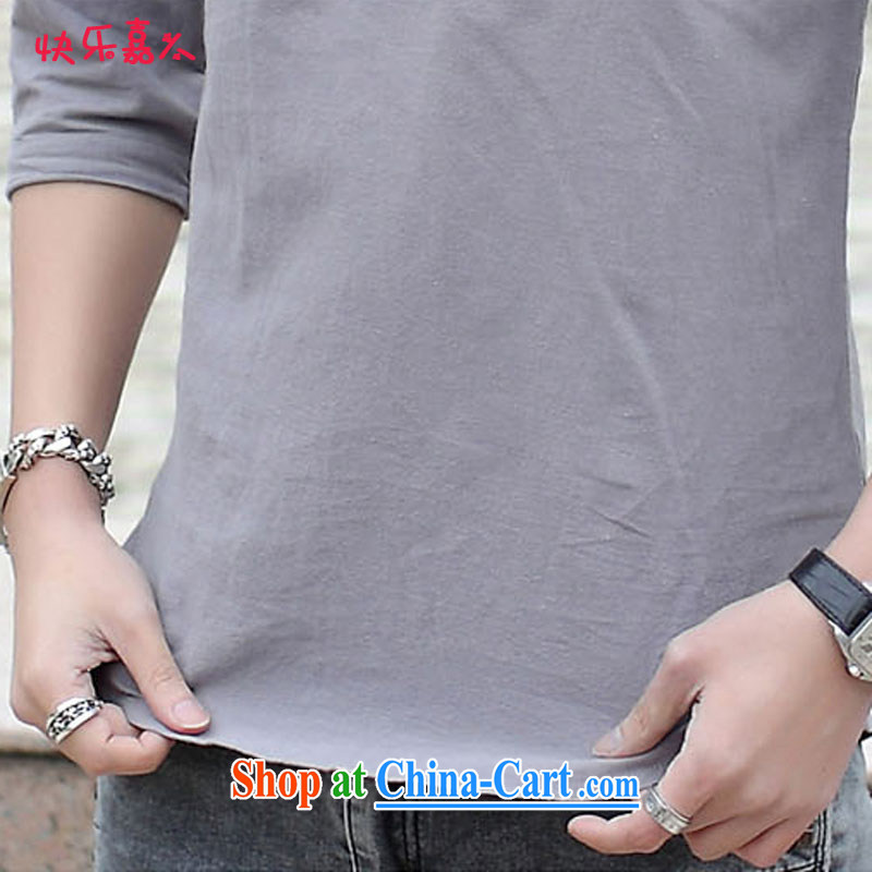 Men's casual cotton Ma T pension cultivating breathable 7 cuff linen shirts 8013 silver XXL, happy, and shopping on the Internet