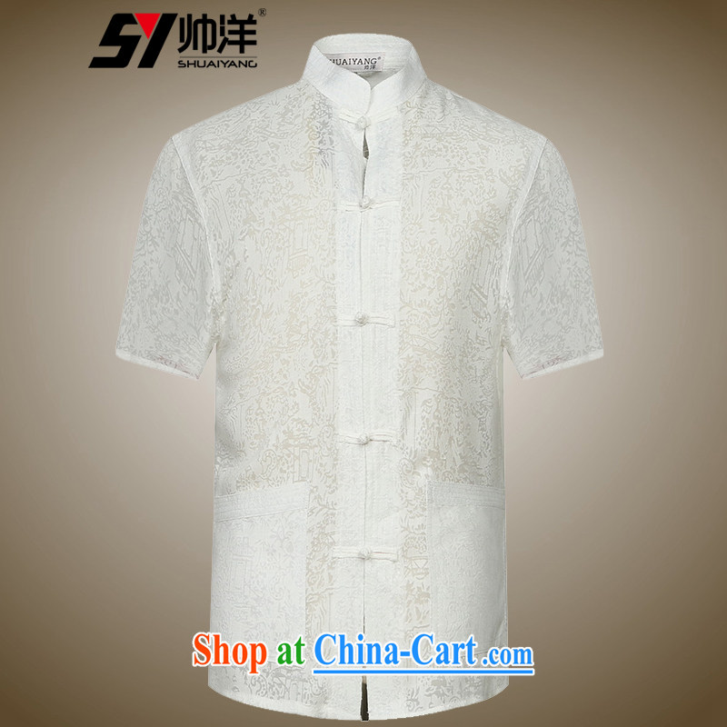cool ocean new male Chinese T-shirt with short sleeves the River During the Qingming Festival Chinese men's shirts summer China wind clothing male?white 41_175