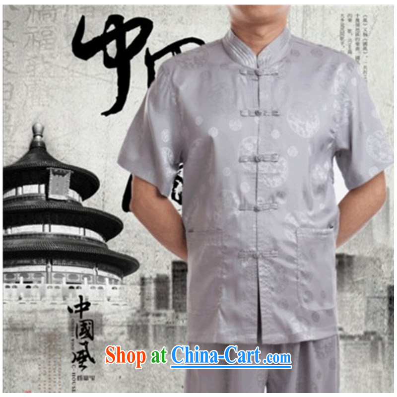 national dress short-sleeved silk Kit Chinese Han-large code birthday T-shirt Dad replace old summer wear men and Tang with beige 190 / 110/4, XL adfenna, shopping on the Internet