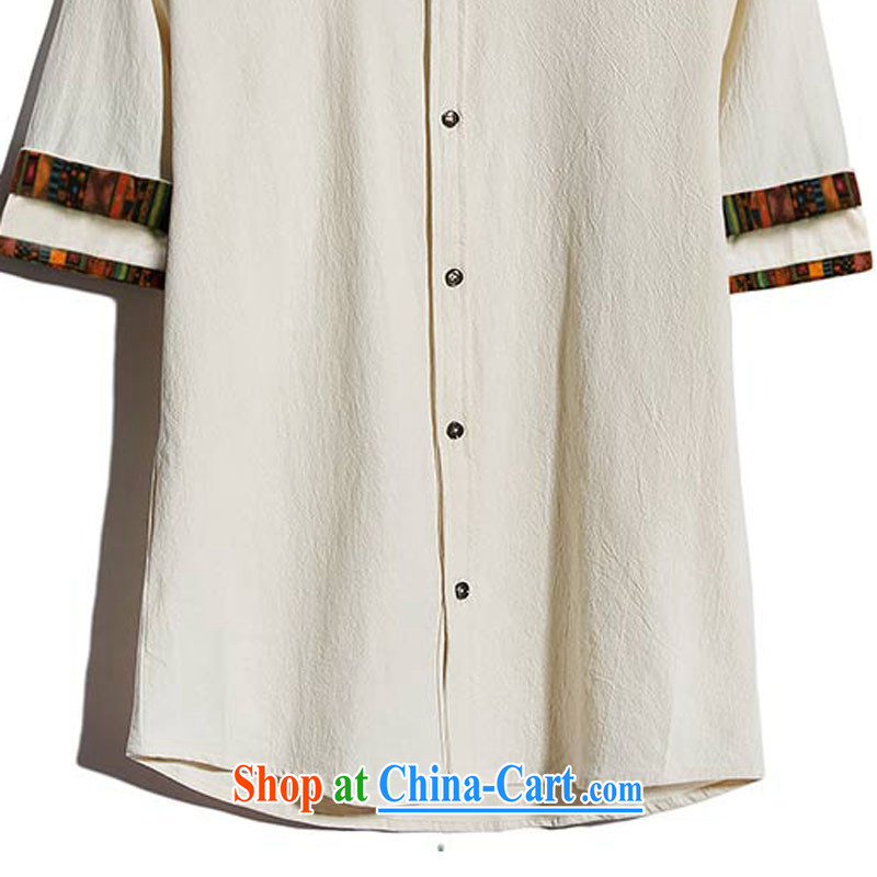 The Code of the China wind up collar double cuff cotton shirt the commission 7 sub-sleeved linen shirt DC 5808 apricot 5 XL, happy, and shopping on the Internet