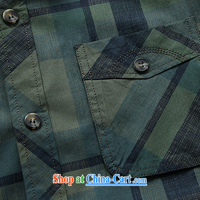 Jeep VEHICLES WITH SHORT men's short-sleeve plaid over shirt collar business youth leisure loose washable pure cotton shirt 5833 army green L, Roma shields, and shopping on the Internet