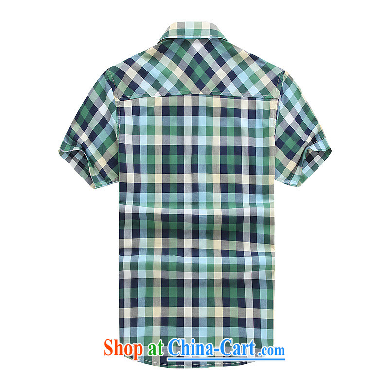 Jeep VEHICLES WITH SHORT men's short-sleeve cotton shirt fine checkered lapel business youth leisure loose washable cotton snap shirt short-sleeved shirt spent 5837 green L, Roma shields, and shopping on the Internet
