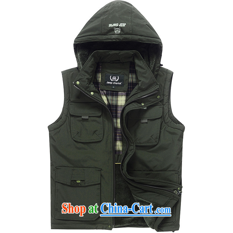Jeep vehicles Tang with the cap, a multi-pocket solid color the lint-free cloth zip for Hat XL new sleeveless Ma folder jacket 8532 army green L