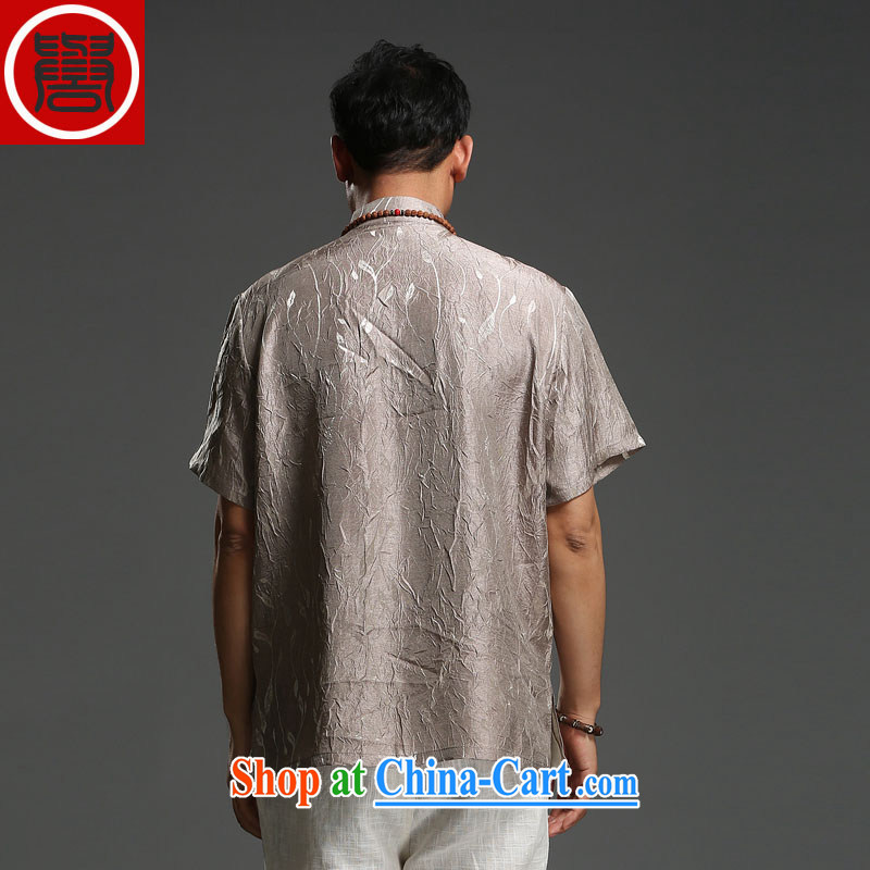 Internationally renowned men's 2014 summer new Chinese middle-aged men's short-sleeved cotton the Tang is loose breathable short-sleeved T-shirt light gray (185) and internationally renowned (CHIYU), online shopping