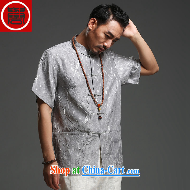 Internationally renowned men's 2014 summer new Chinese middle-aged men's short-sleeved cotton the Tang is loose breathable short-sleeved T-shirt light gray (185) and internationally renowned (CHIYU), online shopping