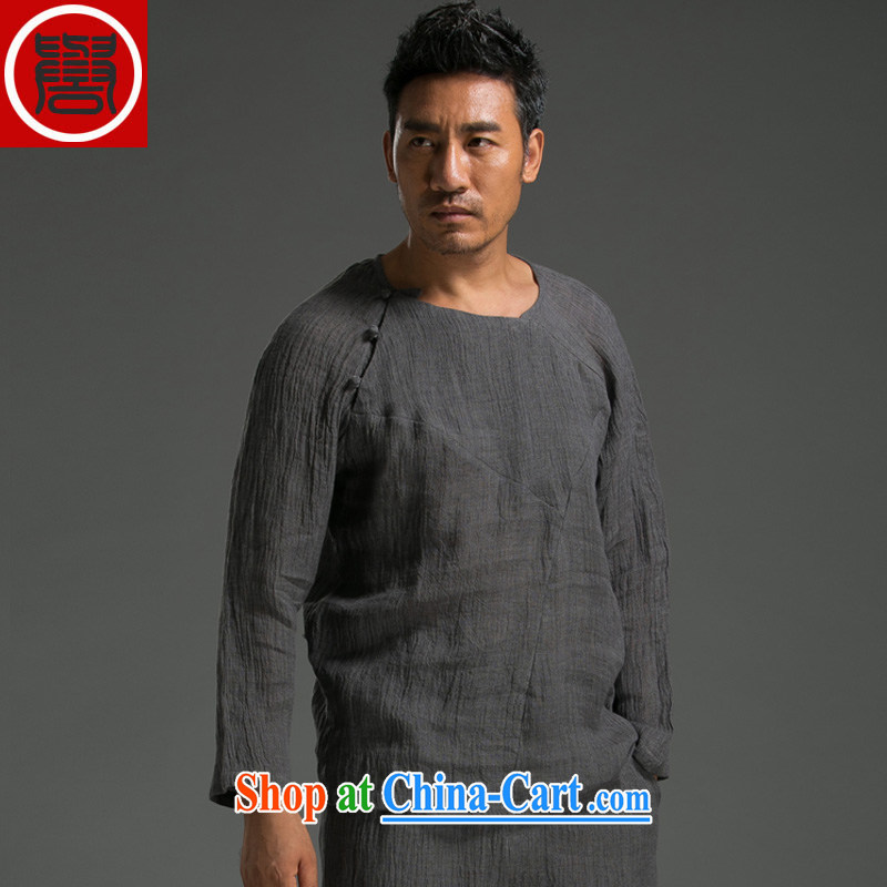 Internationally renowned Chinese wind fall, men's summer linen tray snaps round-collar long-sleeved swashplate for personalized national costumes of dark gray (185) and internationally renowned (CHIYU), shopping on the Internet