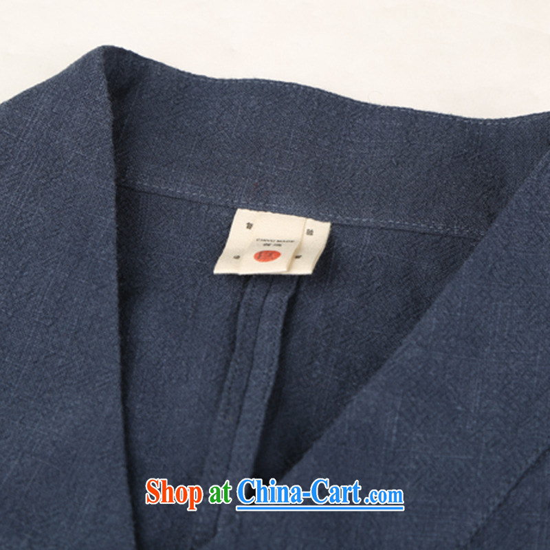 Internationally renowned Chinese wind men's casual linen V collar 7 cuff Han-blue jacket, code, and internationally renowned (CHIYU), and shopping on the Internet