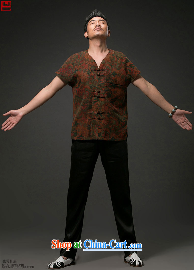 Internationally renowned Chinese wind men's Chinese short-sleeved shirt with Chinese silk silk shirts men's fragrance cloud yarn short-sleeve T-shirt wine red 4 XL pictures, price, brand platters! Elections are good character, the national distribution, so why buy now enjoy more preferential! Health
