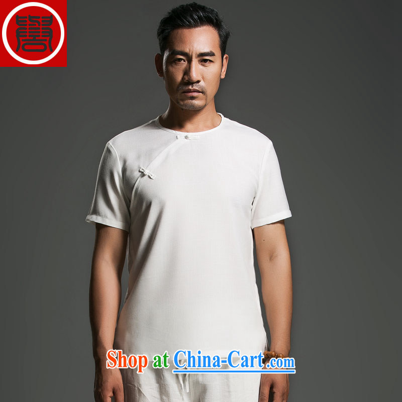 China wind men's summer linen Tray Charge-back round-collar short-sleeve is withholding Korean personality male white-suk _3_ XL