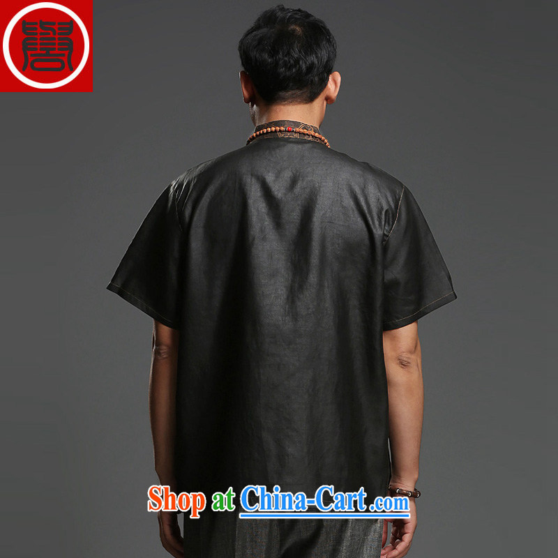 Internationally renowned men's Silk short-sleeved Chinese male Chinese shirt sauna silk shirt Hong Kong cloud yarn men's short-sleeved Tang black large 175, internationally renowned (CHIYU), online shopping