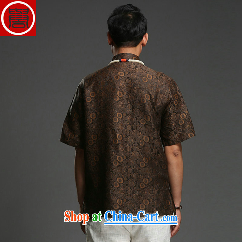 Internationally renowned national turmoil 2014 summer shirt men's 100% sauna silk shirt short-sleeve and collar silk Tang with brown, (185) and internationally renowned (CHIYU), online shopping