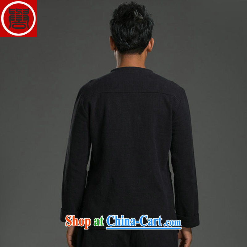 Internationally renowned Chinese wind the tray snaps shirt autumn and the new retro men's beauty ethnic wind linen long-sleeved shirt dark blue (3 XL), internationally renowned (CHIYU), online shopping