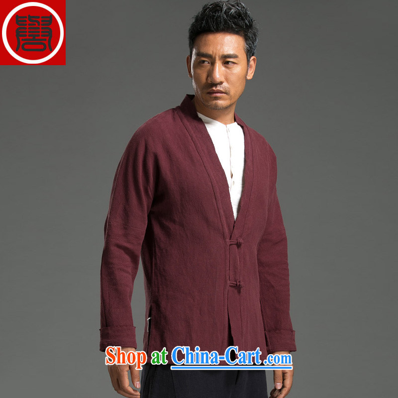 Internationally renowned Chinese wind men's autumn jacket antique Chinese men and the T-shirt linen Chinese jacket leisure National wind jacket tea service, served deep blue XL, internationally renowned (CHIYU), shopping on the Internet