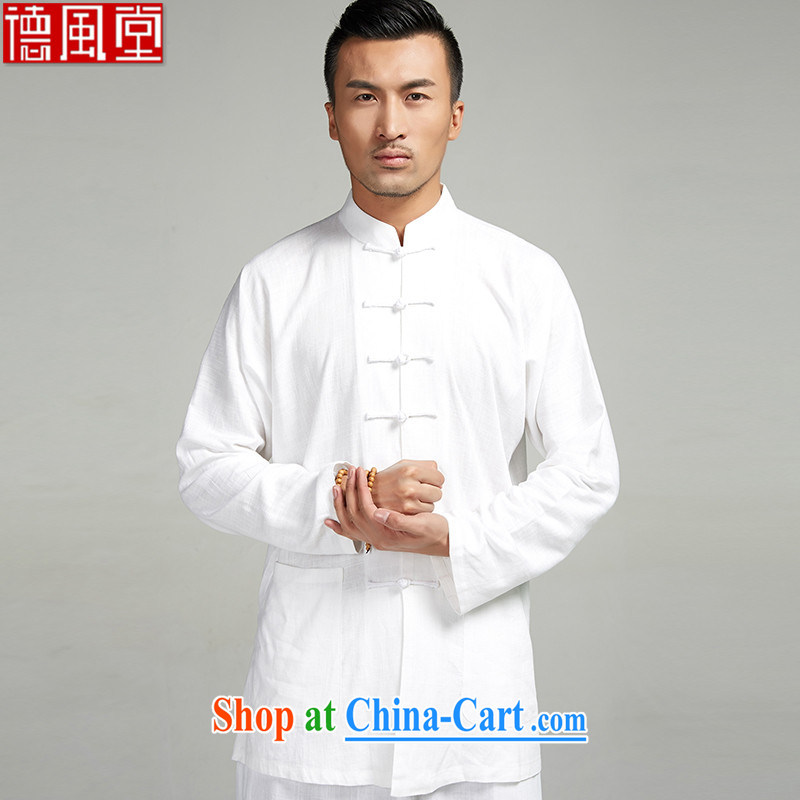 De-tong Xuan Wu 100_ linen long-sleeved Chinese the howling ghost the double-shoulder 7 snap summer Tang jackets China wind men's clothing Chinese clothing white 48_XL