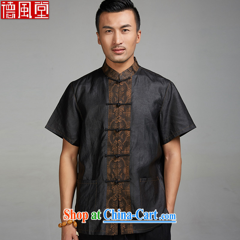 De-tong fuser days 2015 new Summer Scent cloud yarn male Chinese short-sleeved Ethnic Wind men's Silk-tie Chinese clothing black XXXL