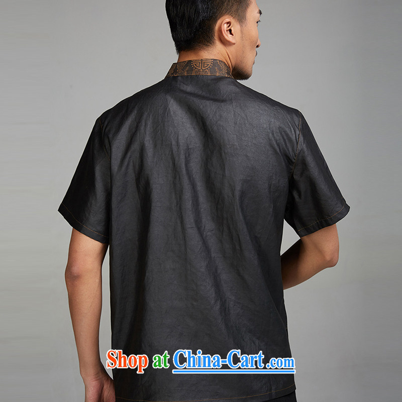 De-tong fuser days 2015 new Summer Scent cloud yarn male Chinese short-sleeve Ethnic Wind men's Silk-tie Chinese clothing black XXXL, de-tong, shopping on the Internet
