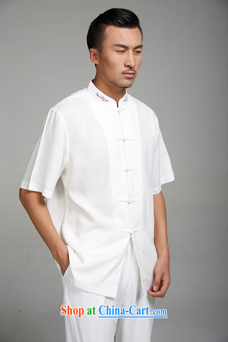 De-Tong Lin white 2015 new 100% TENCEL summer male Chinese short-sleeved ethnic wind standard embroidery Chinese clothing white XL pictures, price, brand platters! Elections are good character, the national distribution, so why buy now enjoy more preferential! Health