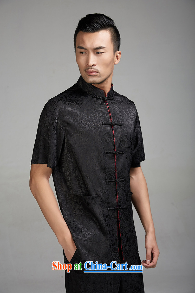 Wind, Michael Tong Jun 2015 summer new 100% Polyester half sleeve-tie men's Chinese short-sleeve Ethnic Wind Chinese clothing black XXL pictures, price, brand platters! Elections are good character, the national distribution, so why buy now enjoy more preferential! Health