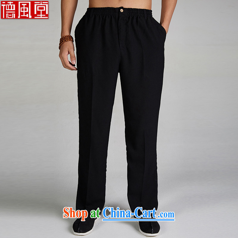 De-tong Catch air 2015 Chinese men's cotton the casual summer pants jogging home pants elasticated trousers China wind Chinese clothing black L, wind, and shopping on the Internet