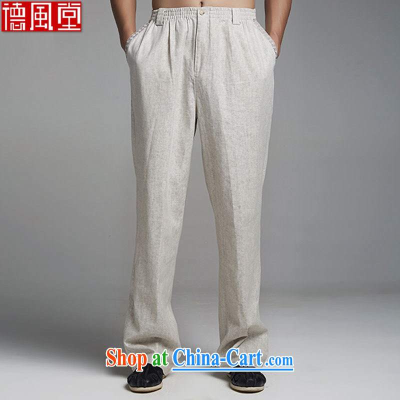De-tang tuk line 2015 new spring and fall cotton the male Chinese pants men's trousers Elasticated waist straight legged pants breathable Chinese clothing gray XXXL