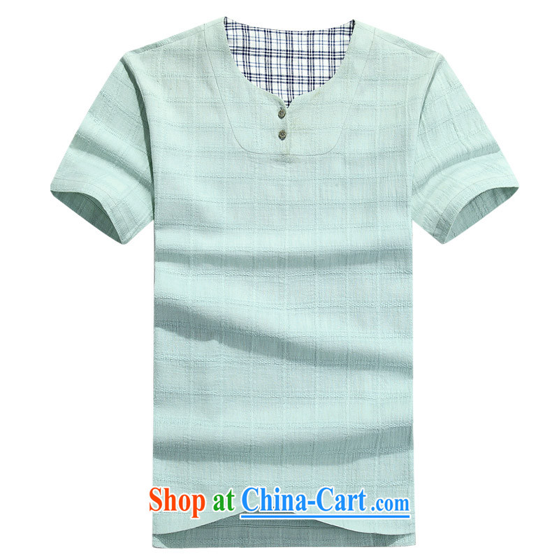 cotton summer the commission men's cotton Ma-short-sleeved Chinese China wind men short-sleeved T-shirt Chinese-linen round-collar short-sleeve T-shirt cotton Ma short-sleeved T-shirt multi-color optional duck green L_175