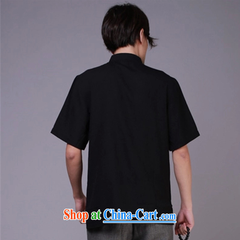 Chinese men's short-sleeve linen men's summer wear national costumes cotton Ma China wind men's short-sleeved shirt, black uniforms XXXL/recommended weight around 190, adfenna, shopping on the Internet