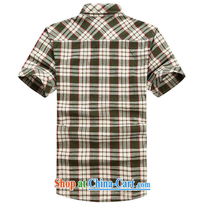 Jeep shield Chinese men and a short-sleeved checkered shirt lapel cotton larger business youth casual shirt half sleeve shirt 6821 green L, jeep shield (NIAN JEEP), online shopping