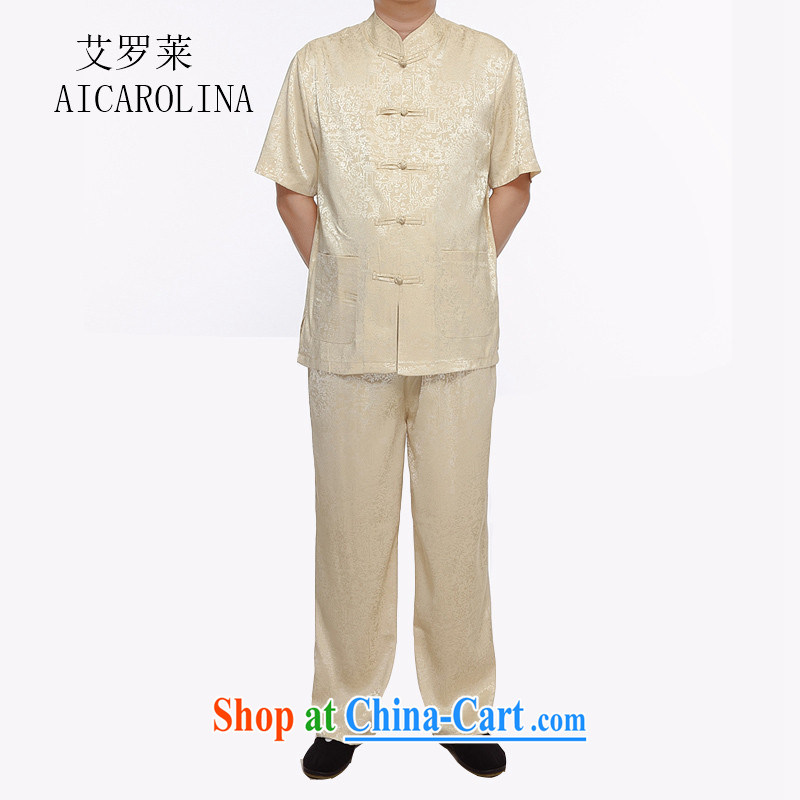 The Carolina boys middle-aged and older men's short-sleeved large, men's summer antique China wind father summer solid color middle-aged men and Chinese gold XXXL