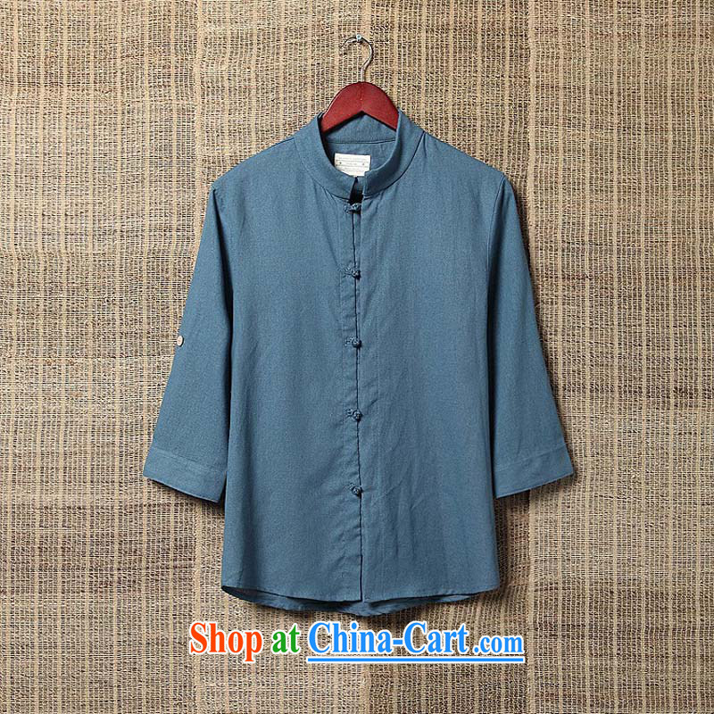 Extreme first 2015 summer China wind culture T-shirt Tang on the collar-tie men's shirts 7 sub-sleeved linen shirt men's powder blue XXL, extreme (ZUNSHOU), shopping on the Internet