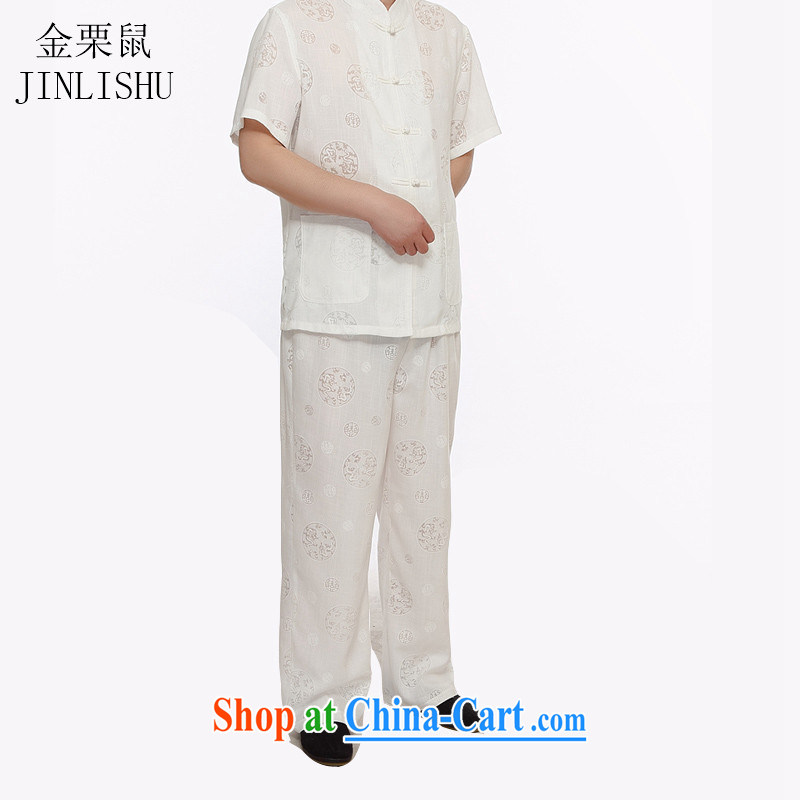 The chestnut mouse linen men's Chinese package short-sleeved shirt summer manual tray snaps Chinese Tang with white XXXL