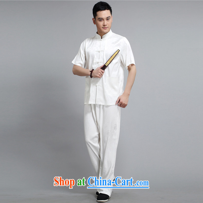 The older Chinese kit, short-sleeved T-shirt Tai Chi practice suits cotton summer the father with white package 190 XXXXL, Van Gogh (MUFONCE), shopping on the Internet
