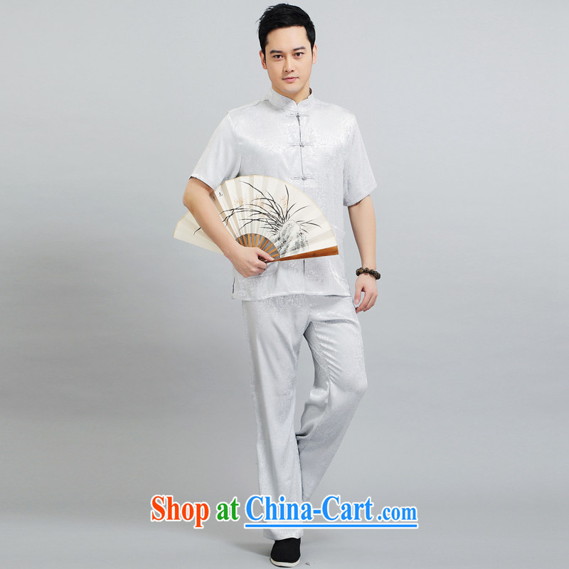 2015 New Men's short sleeve installed in the morning Tai Chi practice serving China wind short-sleeved Chinese father with 1501 gray package 170 L, Van Gogh (MUFONCE), shopping on the Internet