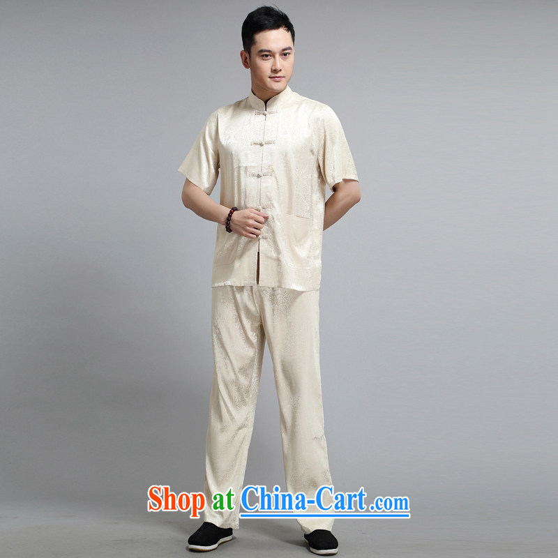 2015 New Men's Chinese package morning Tai Chi 练练功 serving China wind short-sleeved father replace older sauna silk Tang replace 1501 package yellow 190 XXXXL, Van Gogh (MUFONCE), online shopping