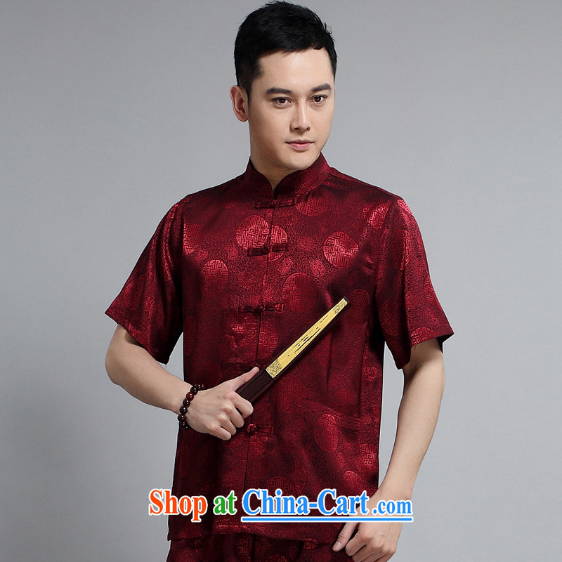 Tang is the adoption of a short-sleeved T-shirt, elderly father with embroidery smock Tai Chi exercises service kit 1503 red 190 XXXXL
