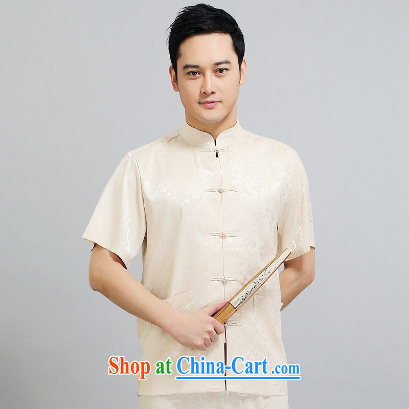 Summer 2015 New Men's Tang is the leader in package older silk Tang with his father the morning Tai Chi 练练功 serving China wind short-sleeved 1506 Package white 190 XXXXL, Van Gogh (MUFONCE), online shopping