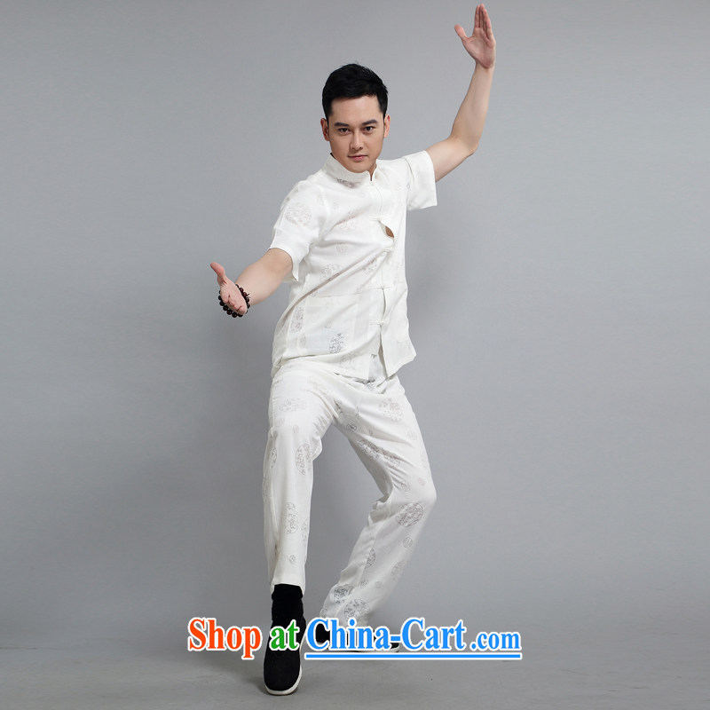 Men's Chinese package China wind, short-sleeved Tang replacing older casual older morning Tai Chi practice serving father replace 1508 white package 190 XXXXL, Van Gogh (MUFONCE), shopping on the Internet
