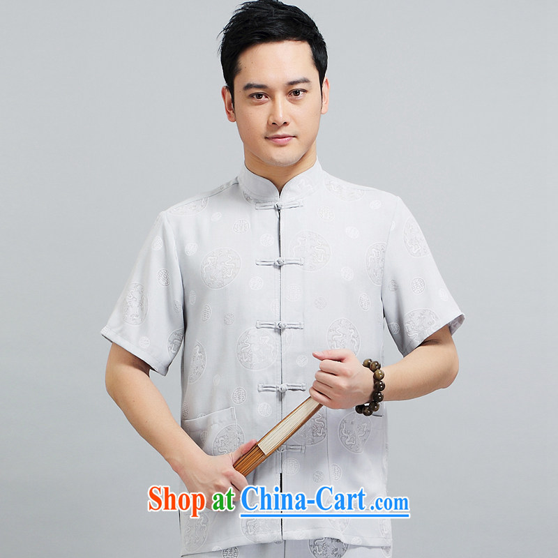2015 men's new Chinese package 练练功 morning Tai Chi's father served with China wind, short-sleeved, older sauna silk casual 1508 yellow package 190 XXXXL, Vincent van Gogh (MUFONCE), shopping on the Internet