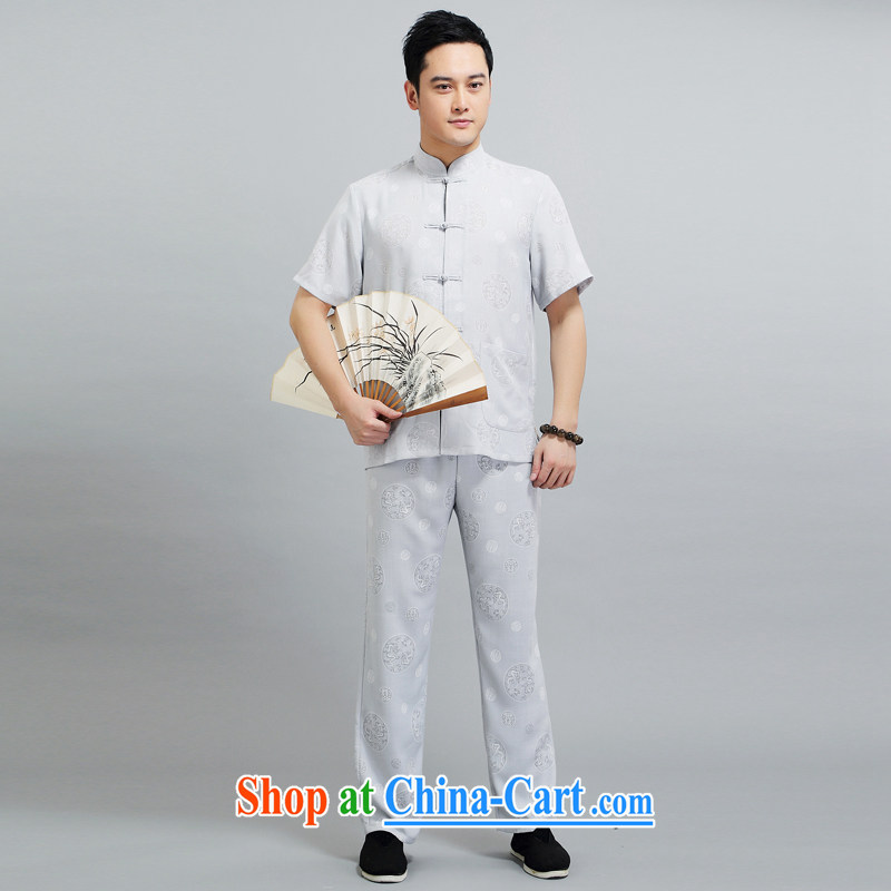 2015 men's new Chinese package 练练功 morning Tai Chi's father served with China wind, short-sleeved, older sauna silk casual 1508 yellow package 190 XXXXL, Vincent van Gogh (MUFONCE), shopping on the Internet
