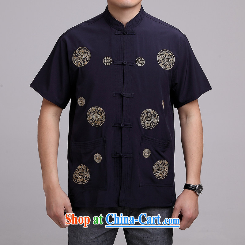 Kim Ho-the new summer China wind short-sleeved loose Tang in older men Chinese circle embroidery patterns T-shirt jacket Tibetan blue 39 #beige 42 #, Kim, Ho ad, shopping on the Internet