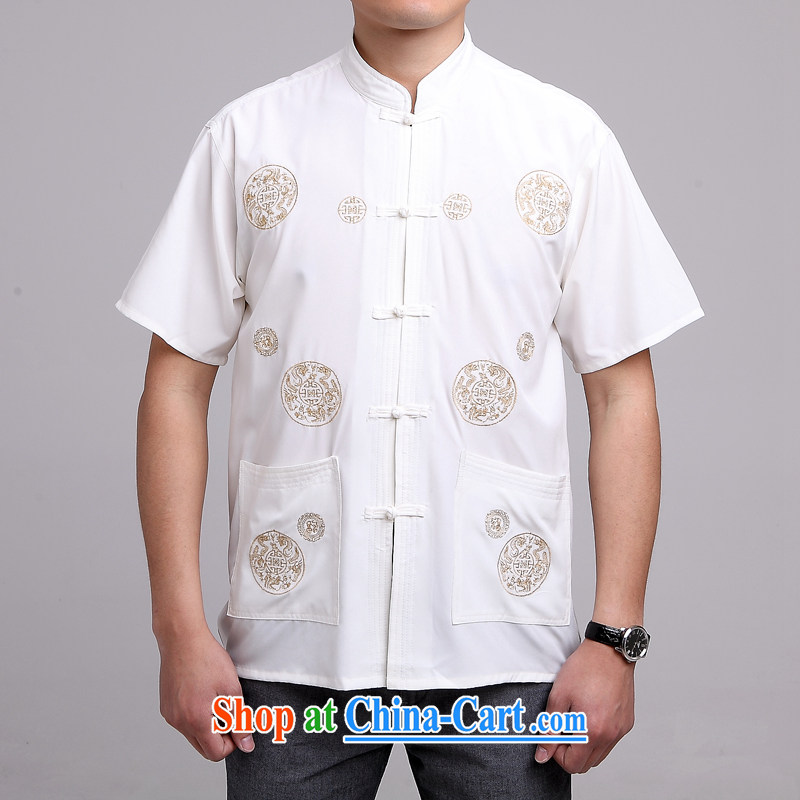 Kim Ho-the new summer China wind short-sleeved loose Tang in older men Chinese circle embroidery patterns T-shirt jacket Tibetan blue 39 #beige 42 #, Kim, Ho ad, shopping on the Internet