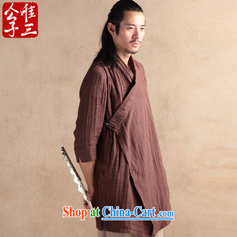 Only 3 Chinese wind sensation of the linen cotton shirt Yau Ma Tei Tong 7 short-sleeved T-shirt ethnic Chinese Han-chun tea-color-seok (XXL), only 3, on-line shopping