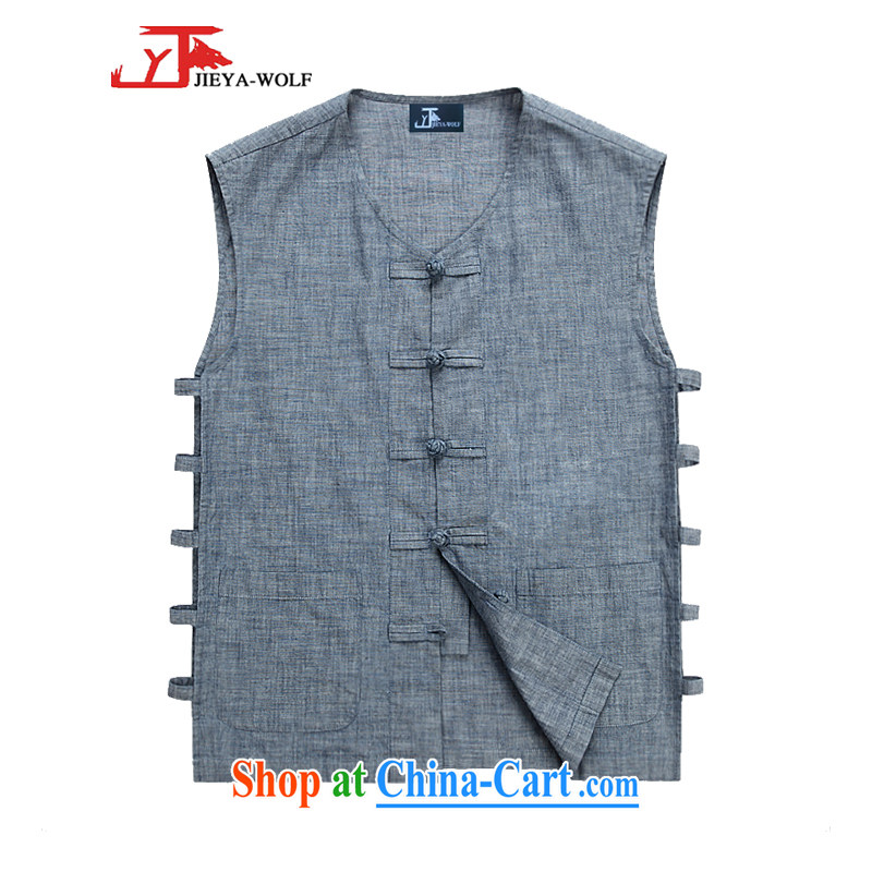 Jack And Jacob - Wolf JIEYA - WOLF New Tang replace short-sleeve men's vest vest summer, advanced solid-colored fabrics and stylish casual men's denim Blue solid color 185_XXL