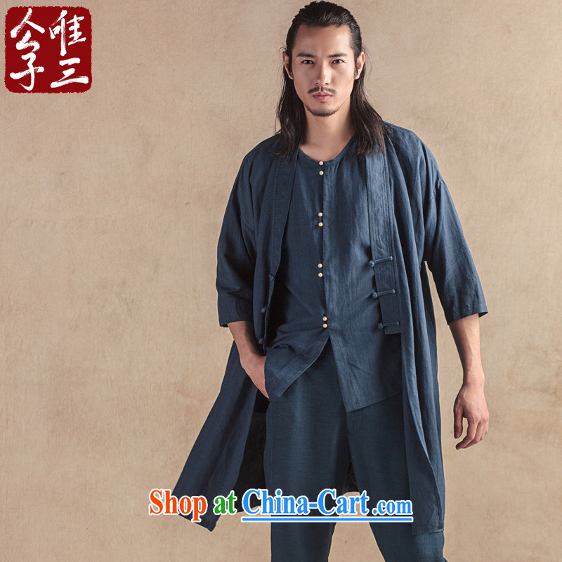 Only 3 China wind, the ceremony gown Han-mantle Tang jackets Ethnic Wind cotton the men's wind jackets spring and summer new Cyan _L_