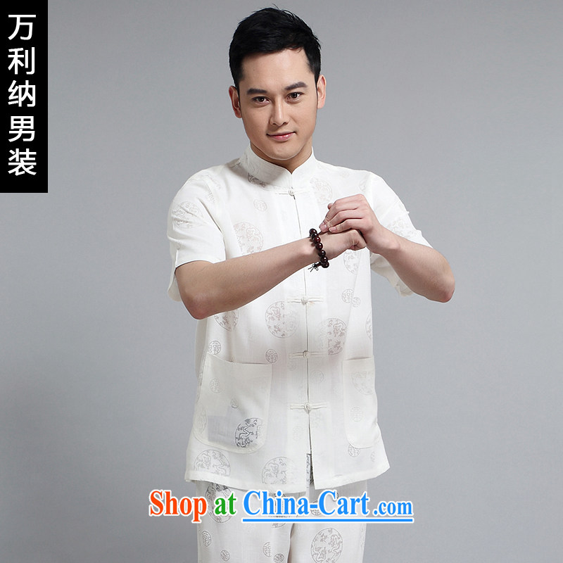 10,000, 2015 New Tang replace short-sleeved men in older cotton Ma Tang replace short-sleeved male W 1508 white 190