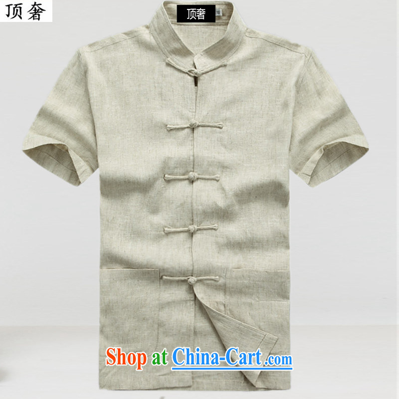 Top Luxury 2015 new summer men Tang is short-sleeve kit cotton the Tang with a short-sleeved men's linen shirt, replace old fashion manual tray clip China 052 beige package 190, the top luxury, shopping on the Internet