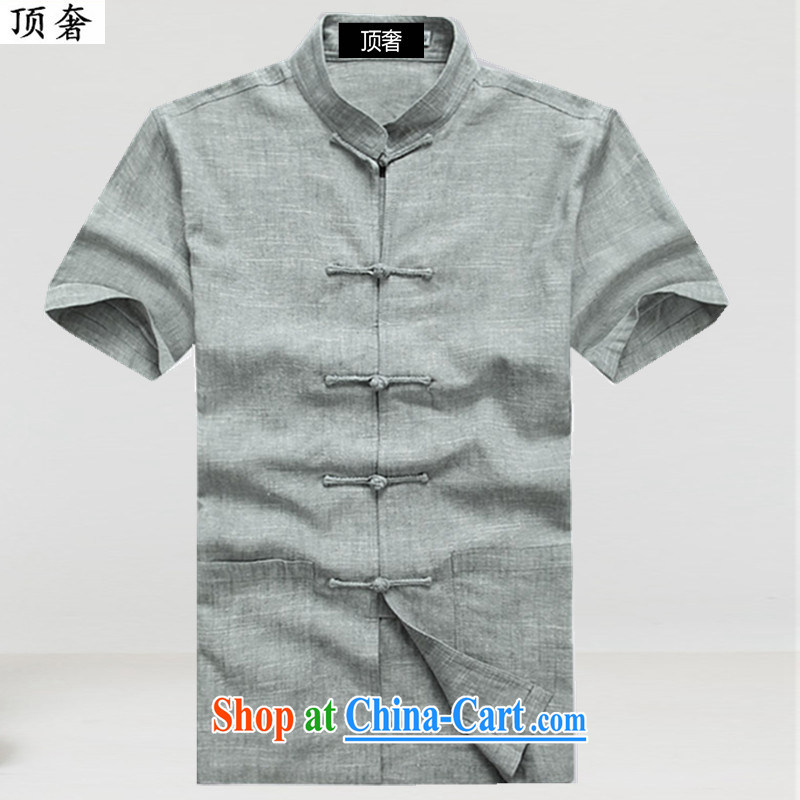 Top Luxury 2015 new summer men Tang is short-sleeved Kit Han-linen short-sleeve T-shirt, old cotton Ma short-sleeved China Chinese father with 052 gray package 190, the top luxury, shopping on the Internet