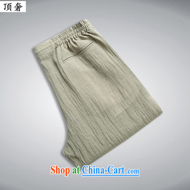 Top Luxury 2015 new high quality traditional middle-aged men advanced money-wrinkled linen Chinese men and a short-sleeved Chinese men's Casual Shirt, Summer Package T 6007 M gray pants 190